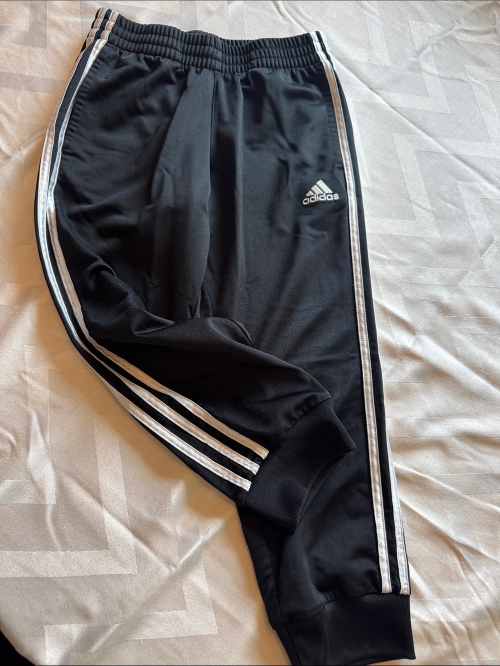 adidas Black Track Pants with White Stripes